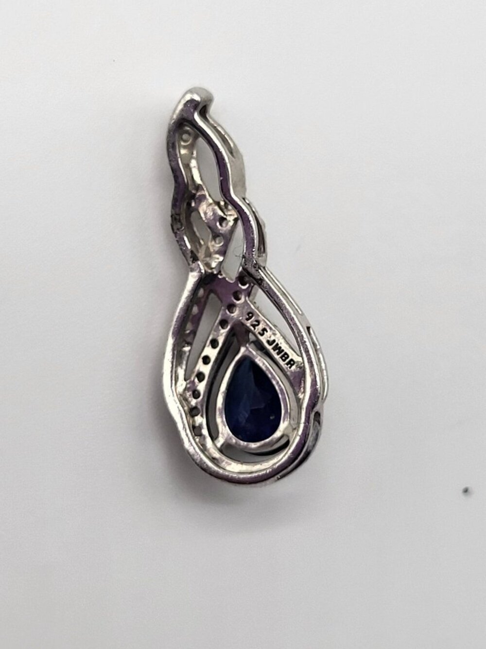 JWBR Sterling Silver 925 Blue Spinel and Cubic Zirconia Teardrop Pendant - Picture 2 of 5